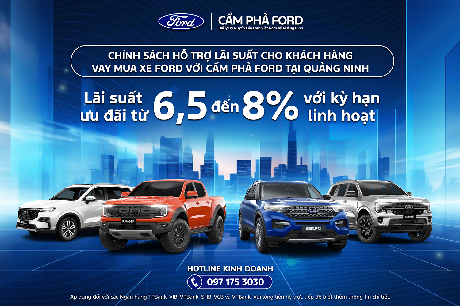 Ưu đãi lãi suất vay ngân hàng khi mua xe Ford tại Cẩm Phả Ford