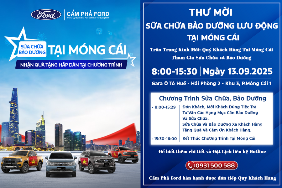 Cẩm Phả Ford – Bảo dưỡng sửa chữa lưu động tại Móng Cái ngày 13/09 với nhiều ưu đãi hấp dẫn